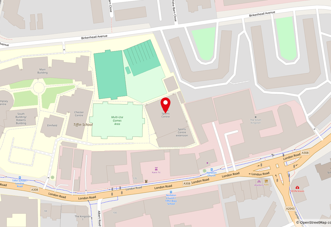 Map of Kingston upon Thames highlighting Tiffin Sports Centre